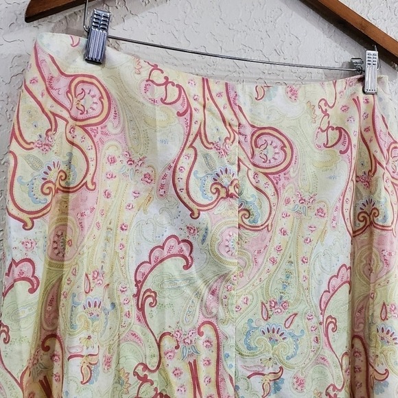 Emma James Skirt Womens Size 14 Y2K Yellow and Pink Paisley Stretch Midi A Line - Picture 4 of 8